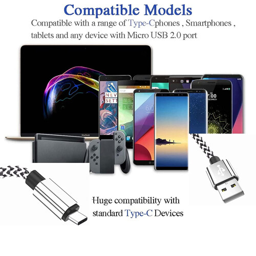 Καλώδιο USB τύπου C, (2Pack6FT) Διπλής όψης αναστρέψιμο πλεγμένο καλώδιο νάιλον, 2