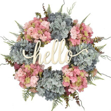 Couronne artificielle d'hortensias - Cercle de fleurs artificielles pour décoration de porte, mur, extérieur ou table, centre de table avec fausse