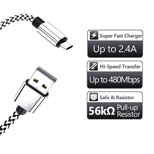 Καλώδιο USB τύπου C, (2Pack6FT) Διπλής όψης αναστρέψιμο πλεγμένο καλώδιο νάιλον, 1