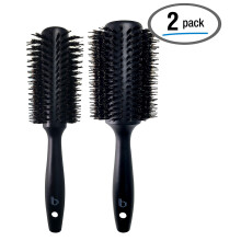 2 Pack Boar and Nylon Bristle Round Hair Brush Set, Wooden Handle, 33mm and 44mm for Blow Drying