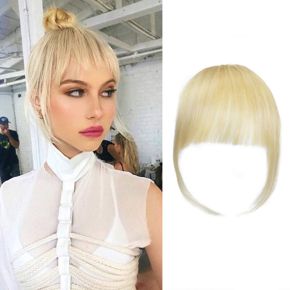 Unisex Clip In Bangs Human Hair Blonde 613# Wispy Fringe Extension Natural Blend Instant Style Change