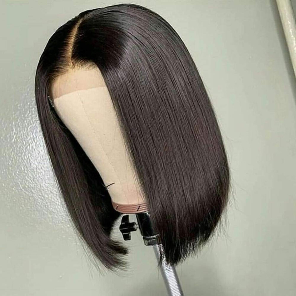 Unisex Brown Short Bob Human Hair Lace Front Wig Preplucked Brazilian 150 Density Natural Color Glueless