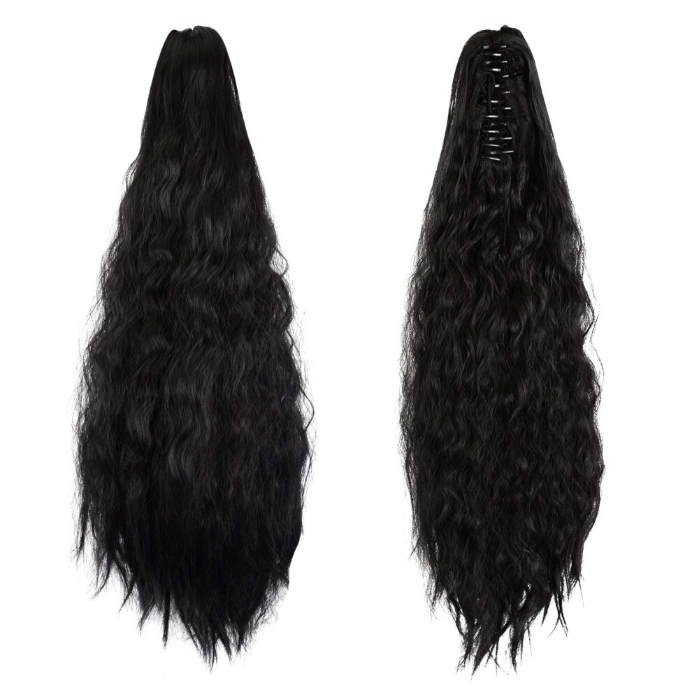 Unisex 20 Inch Curly Clip In Ponytail Extension Heat Resistant Synthetic Yaki Hairpiece For Women 1B