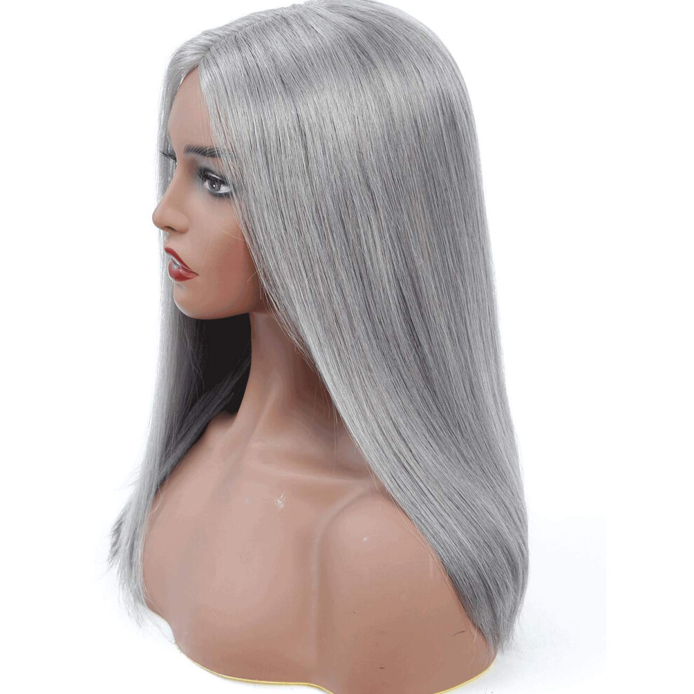 Grey Human Hair Lace Front Wig Preplucked Hairline 130% Density Glueless Fit for Black Women
