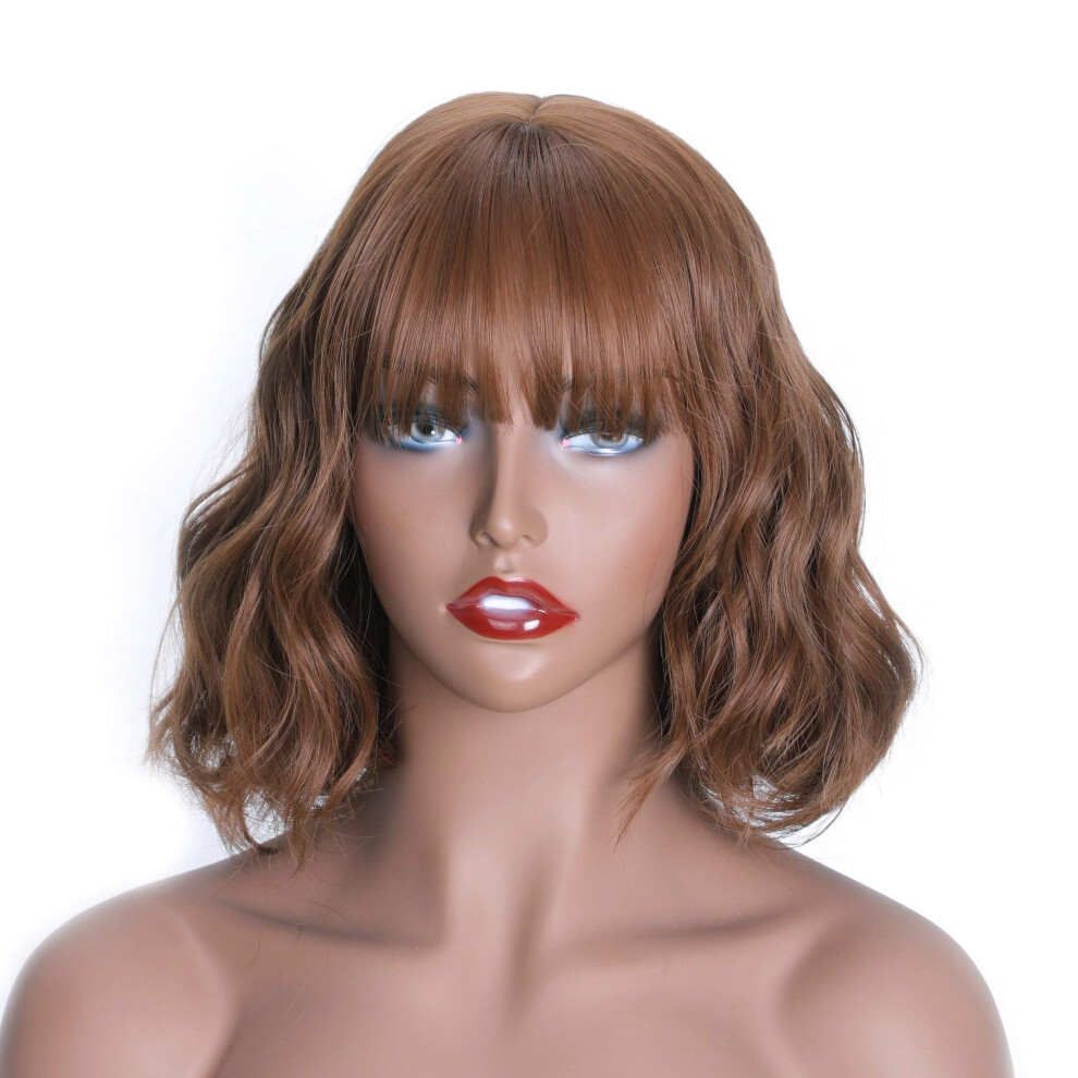 Unisex Short Curly Bob Wig With Bangs Heat Resistant Synthetic Natural Wave Bob Wig For Women