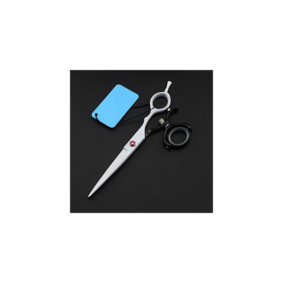 White Hair Cutting Scissors Professional Japanese 440C 6 Inch Rotating Handle Barber Shears