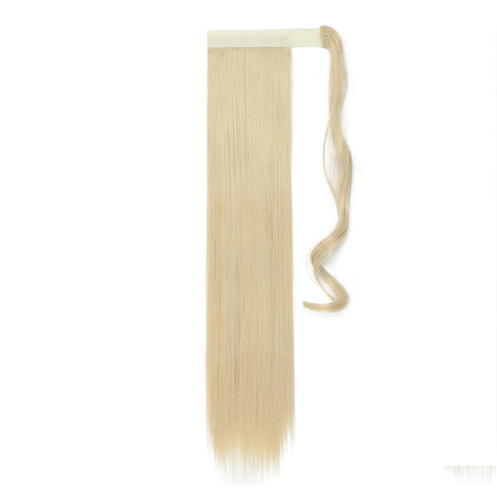 Unisex Clip In Ponytail Hair Extensions 26 Inch Bleach Blonde Straight Wrap Around Hairpiece For Women