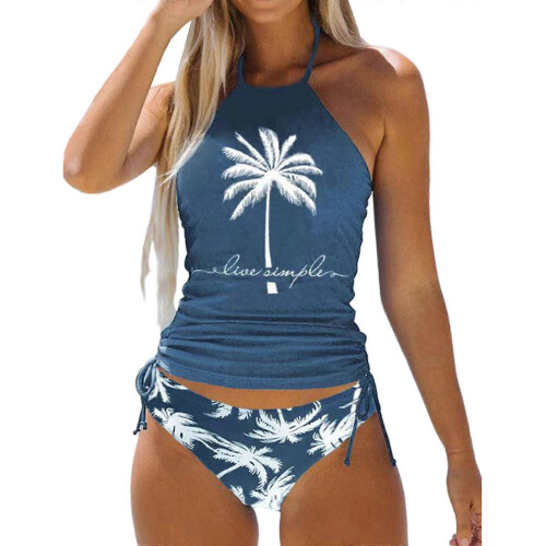 Women's Bikini Blue L Polyester High Elastic Fabric Adjustable Shoulder Straps