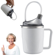 Tazza con cannuccia a prova di perdite, acciaio inossidabile da 400 ml, per bere in sicurezza anche per anziani e disabili