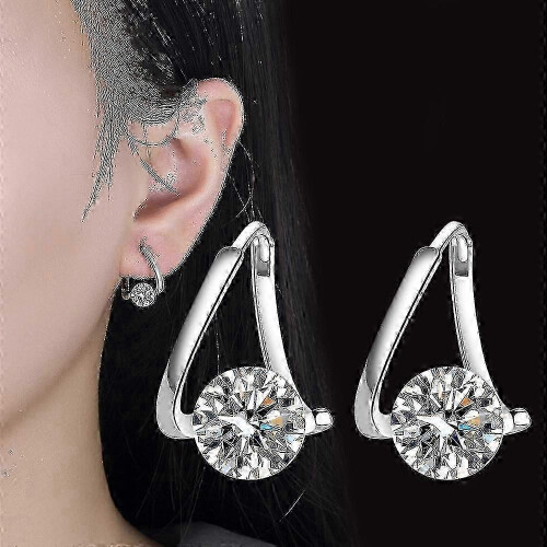 Germanium Earrings Silver Irregular Zircon Anti Oxidation 1