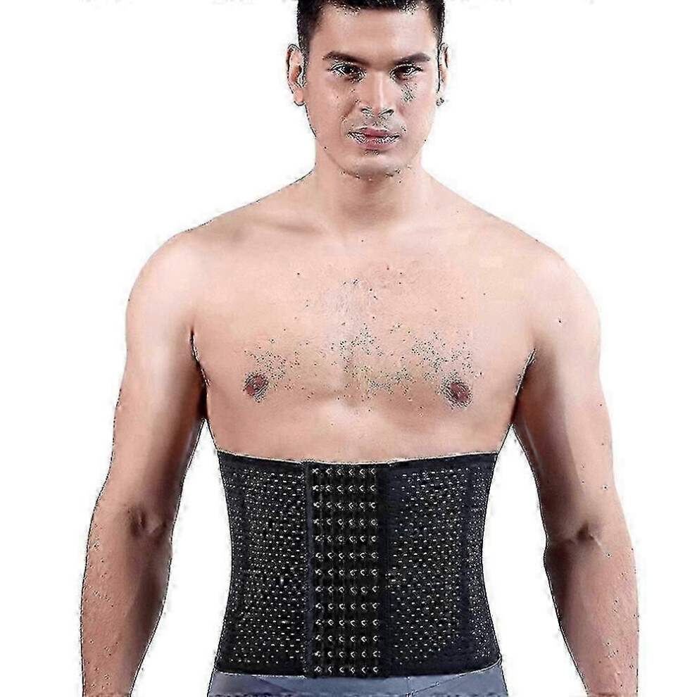 Men's waist trainer, elastic fabric style (black, 2XL), 6-row hook steel bone support