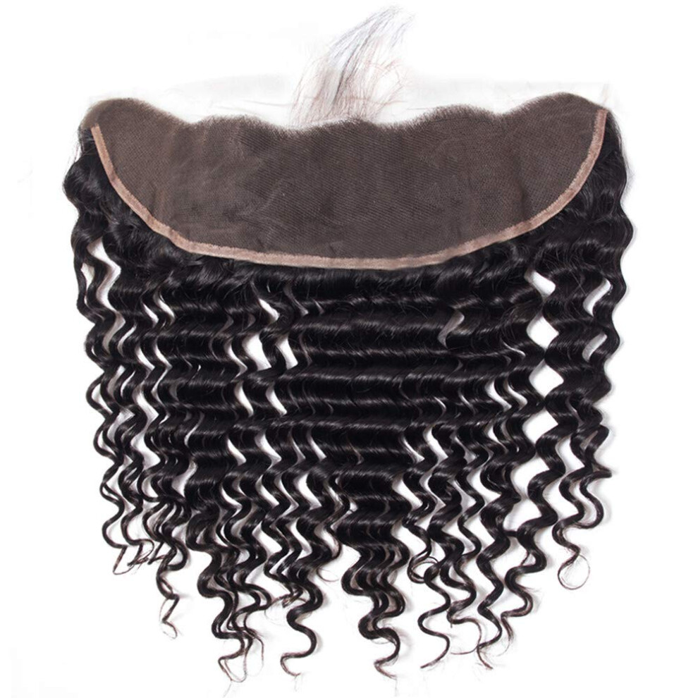 13x4 Deep Wave Lace Frontal Closure with Baby Hair Brazilian Human Hair Natural Hairline 20''