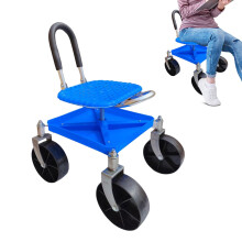 Rolling Garden Seat with Wheels, Adjustable Height and Tool Tray for Yard, Patio, Lawn, Blue