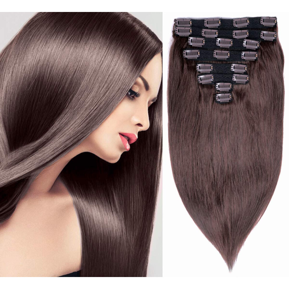 14 Inch Dark Brown Clip In Human Hair Extensions 110g Double Weft Remy Straight Natural Look