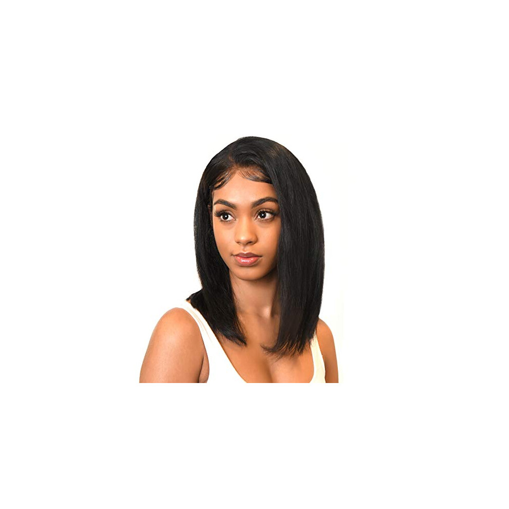 Unisex 13X4 Lace Front Bob Wig Brazilian Virgin Human Hair, Short Straight, Pre Plucked, 12 Inch