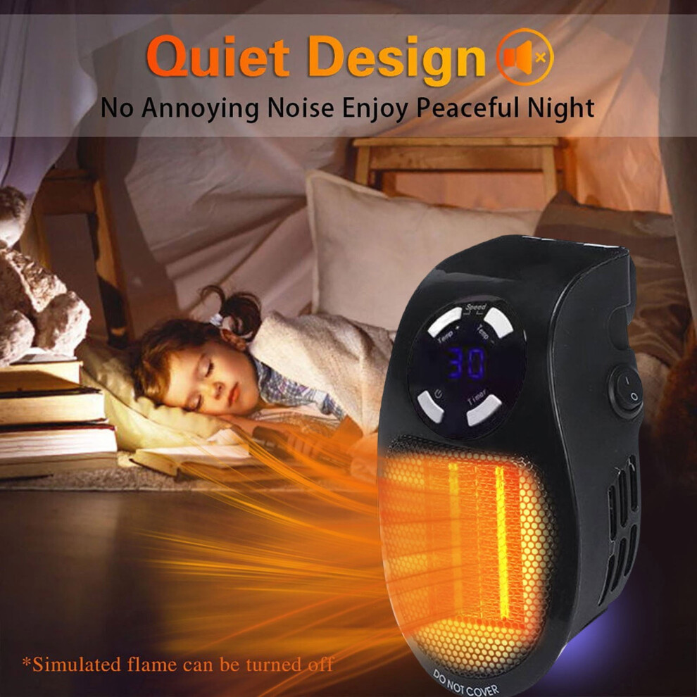 500W Mini Space Heater For Indoor, Plug-In With Led Temp Display & Timer, Compact Ceramic Wall Heater For Office Dorm Room 9773935386679