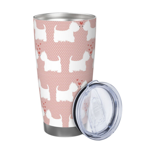 Ποτήρι από ανοξείδωτο ατσάλι Westie Dogs Pattern με καπάκι, κούπα καφέ, ζεστό, κρύο, 1