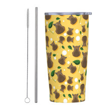 Edelstahlbecher mit Capybaras-Blattmuster und Deckel, 590 ml Reisebecher, tragbarer Thermobecher