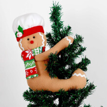 Lebkuchenmann-Weihnachtsbaumspitze, lustige Plüsch-Weihnachtsdeko – Weiß, Rot, Grün, passend für alle Weihnachtsbäume und Weinflaschen