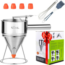 Pfannkuchenteigspender aus Edelstahl, 600 ml – Kompatibel mit Quetschgriff, Trichterkuchenform und Cupcake-Maker – Langlebig und auslaufsicher