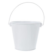 French Fries Bucket Metal Tinplate Bucket Snacks Serving Container Beverage Tub Bucket with Handles for Bar Snack Container ( White )