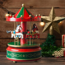 Spieluhr-Spieluhr aus Holz, klassisch, mit Karussellmotiv, Vintage-Spieluhr-Mechanismus, ideal als Geschenk zu Weihnachten oder zum Geburtstag