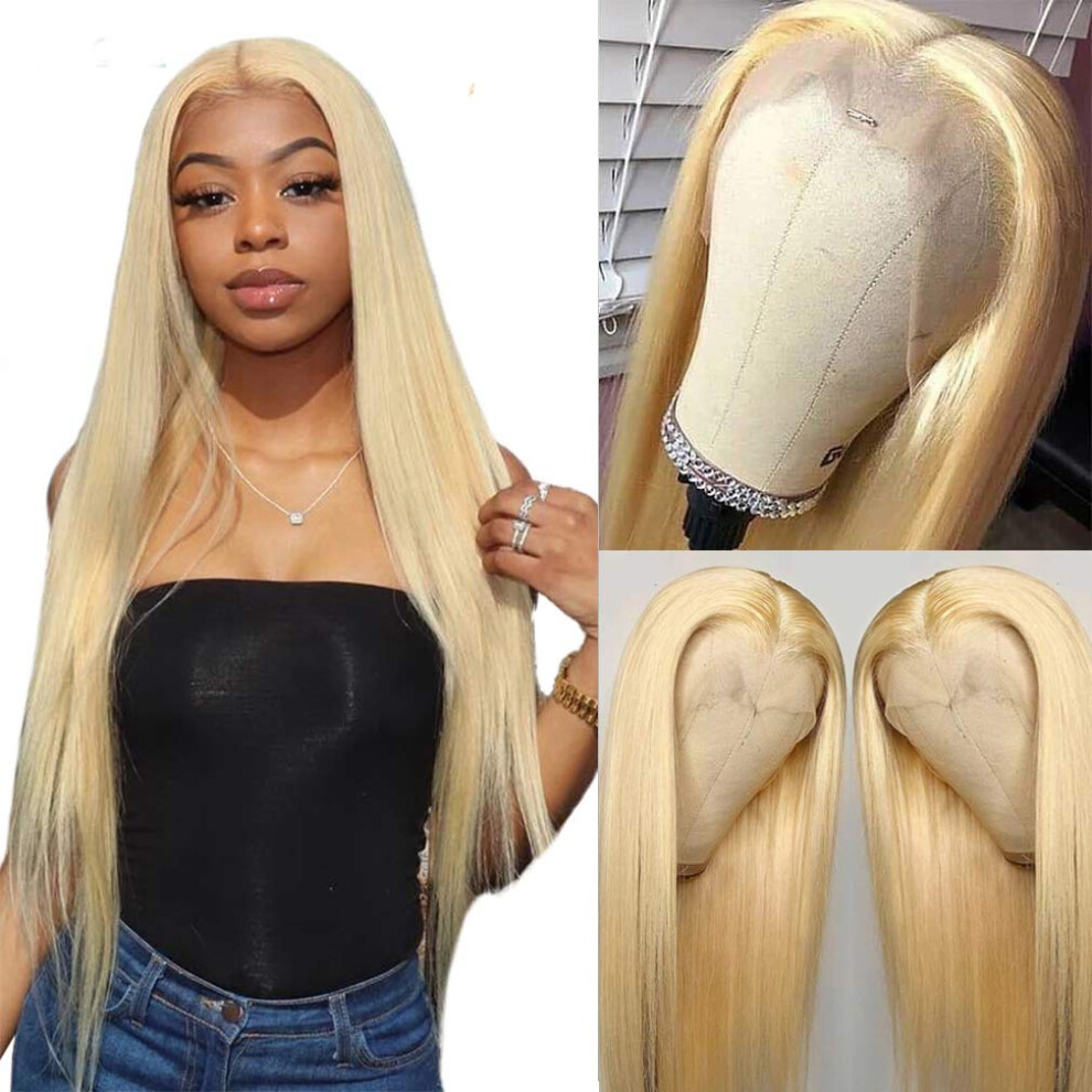 613 Blonde Human Hair Lace Front Wig 12 Inch Silky Straight 150% Density Pre Plucked Glueless