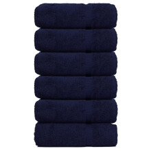 Luxury Hotel & Spa Turkish Cotton700GSM Quick Dry Towel Set, Eco Friendly Dobby Border Hand Towels16x30, Navy Blue - Set of6