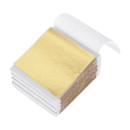 Folhas de ouro para arte, 100 folhas multiuso para decoração de casa, parede, molduras, teto e móveis, 8 x 8,5 cm (3,15 x 3,35 polegadas).