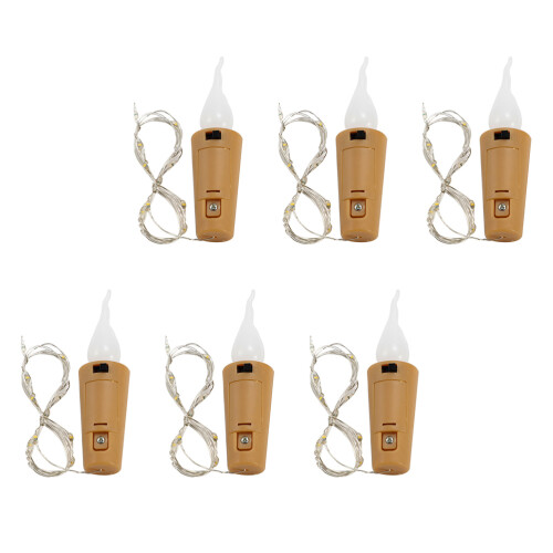 6Pcs Cork String Lights Wine Bottle Strip Night-lights Nightlights Decor Empty Lamp Candle Flame Modeling
