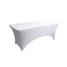 Nappe extensible en spandex de 120 cm, couleur champagne, lavable, adaptée aux tables rectangulaires, idéale pour les fêtes, mariages et cocktails.