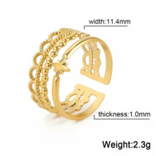RSAMD Boho Månstjärna Sol Öppna Ringar för Kvinnor Rostfritt Stål Justerbar Layered Ring - Resizable-C Guldfärg