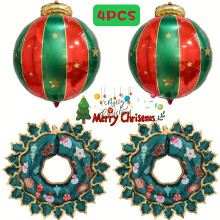 Ensemble de 4 grands ballons de Noël à suspendre - Ballons en aluminium auto-scellants en forme de couronne et de décoration pour fête de Noël -