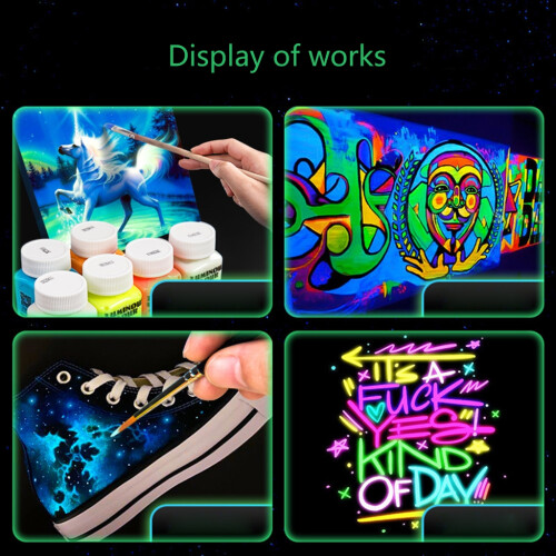 Χρώμα Milue Glow in The Dark, Πλούσιο Ακρυλικό Φθορίζον Χρώμα για Ζωγραφική Τέχνης 1