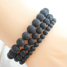 Pulseira de Yoga Mala com Contas de Pedra Vulcânica Preta RSAMD4/6/8MM para Homens e Mulheres - 8mm - Pedra Vulcânica