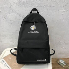 Mochila escolar para adolescentes, estampada, preta, com estampa de flores, em nylon.