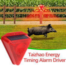 WJSXC Système solaire extérieur à minuterie pour effrayer les sangliers et éloigner les animaux - Alarme sonore et lumineuse