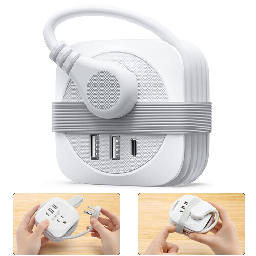 Cruise Essentials2024με θύρες USB, πολύπριζο ταξιδιού τυλιγμένο 4ft, 2 πρίζες3USB χωρίς 1