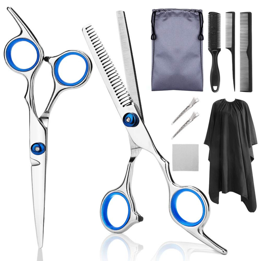 Hair Cutting Scissors Kit with Comb Cape, Professional Hairdressing Scissors 9PCS Blue