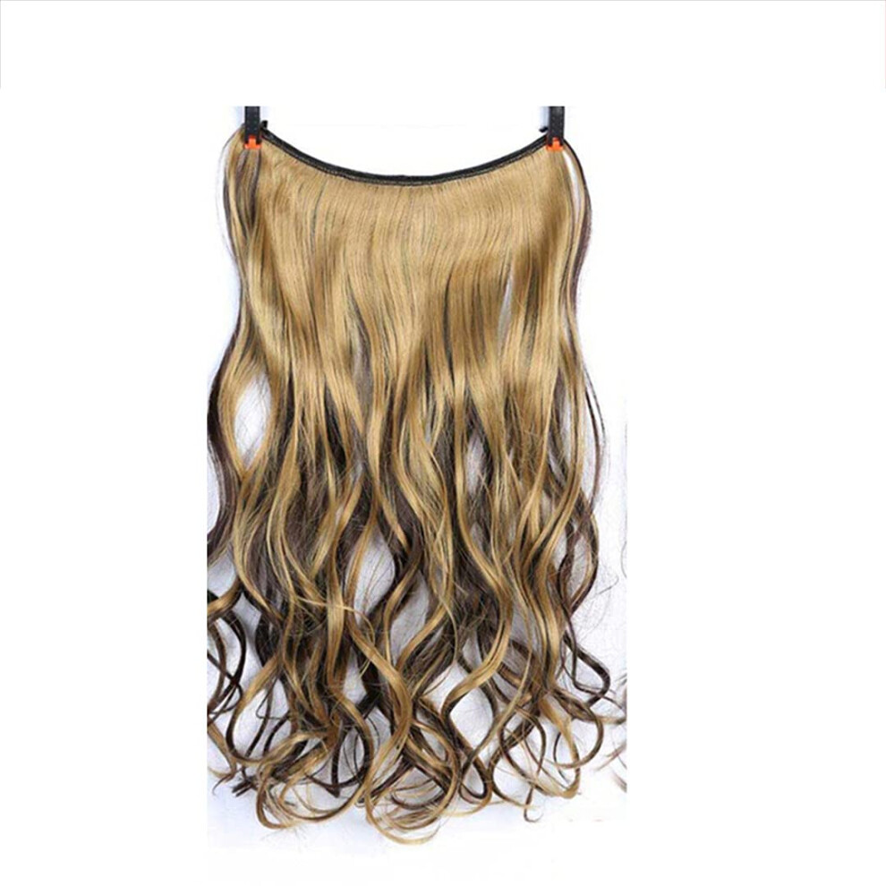 24 Inch Wavy Invisible Wire Hair Extensions Heat Resistant Synthetic No Clips Natural Volume