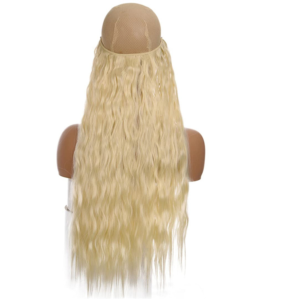Unisex 24 Inch Halo Hair Extensions Wavy Invisible Wire Heat Resistant Synthetic Hairpiece For Volume Boost