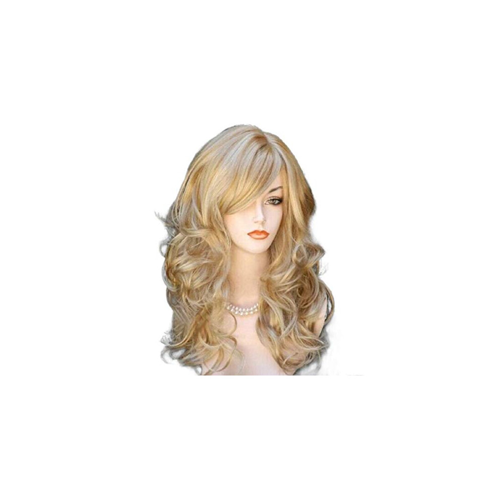 Blonde Wigs for Women 24 Inch Long Wavy Synthetic Wig with Bangs Middle Part Heat Resistant