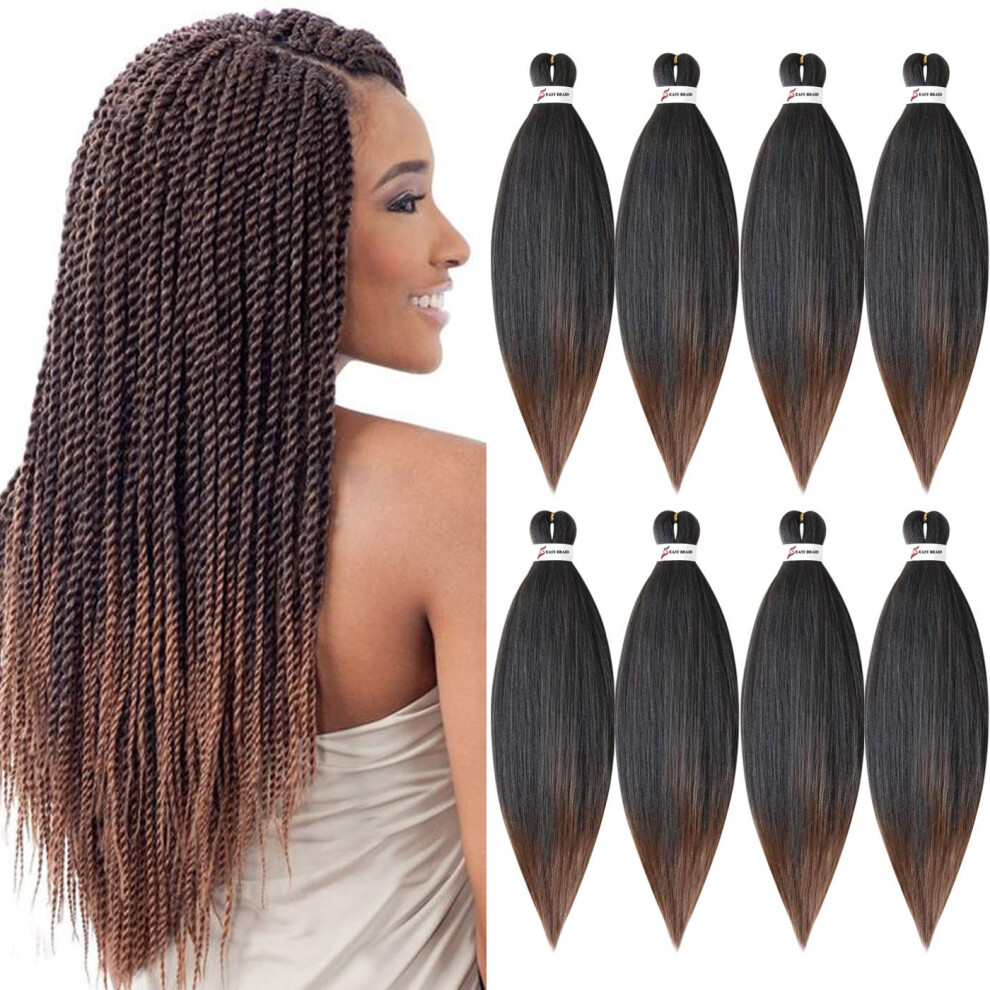 Unisex 8 Packs Pre Stretched Braiding Hair 20 Inch Natural Yaki Synthetic Crochet Twist T1b/30