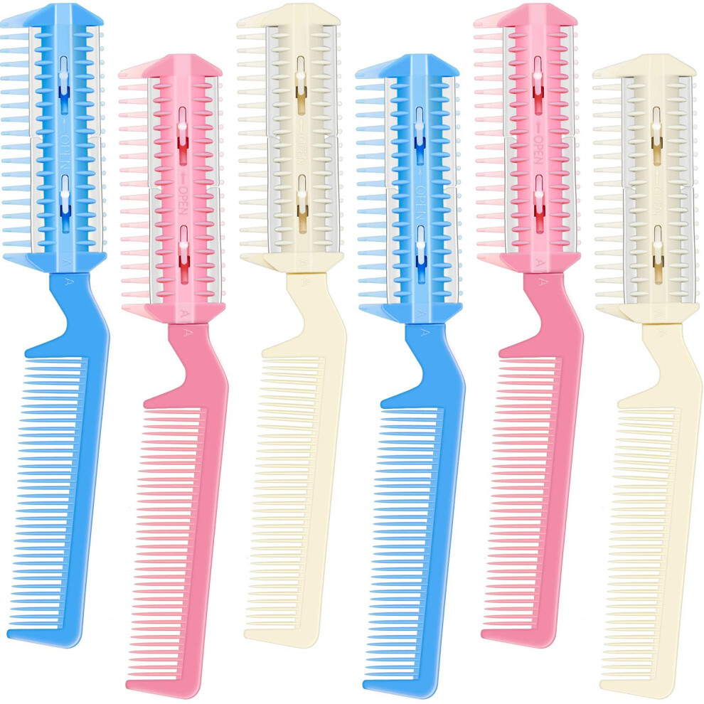 Unisex Blue,Pink,White 6 Pieces Dual Edge Hair Cutting Comb With Blades For Diy Hair Grooming And Thinning Pink White Blue
