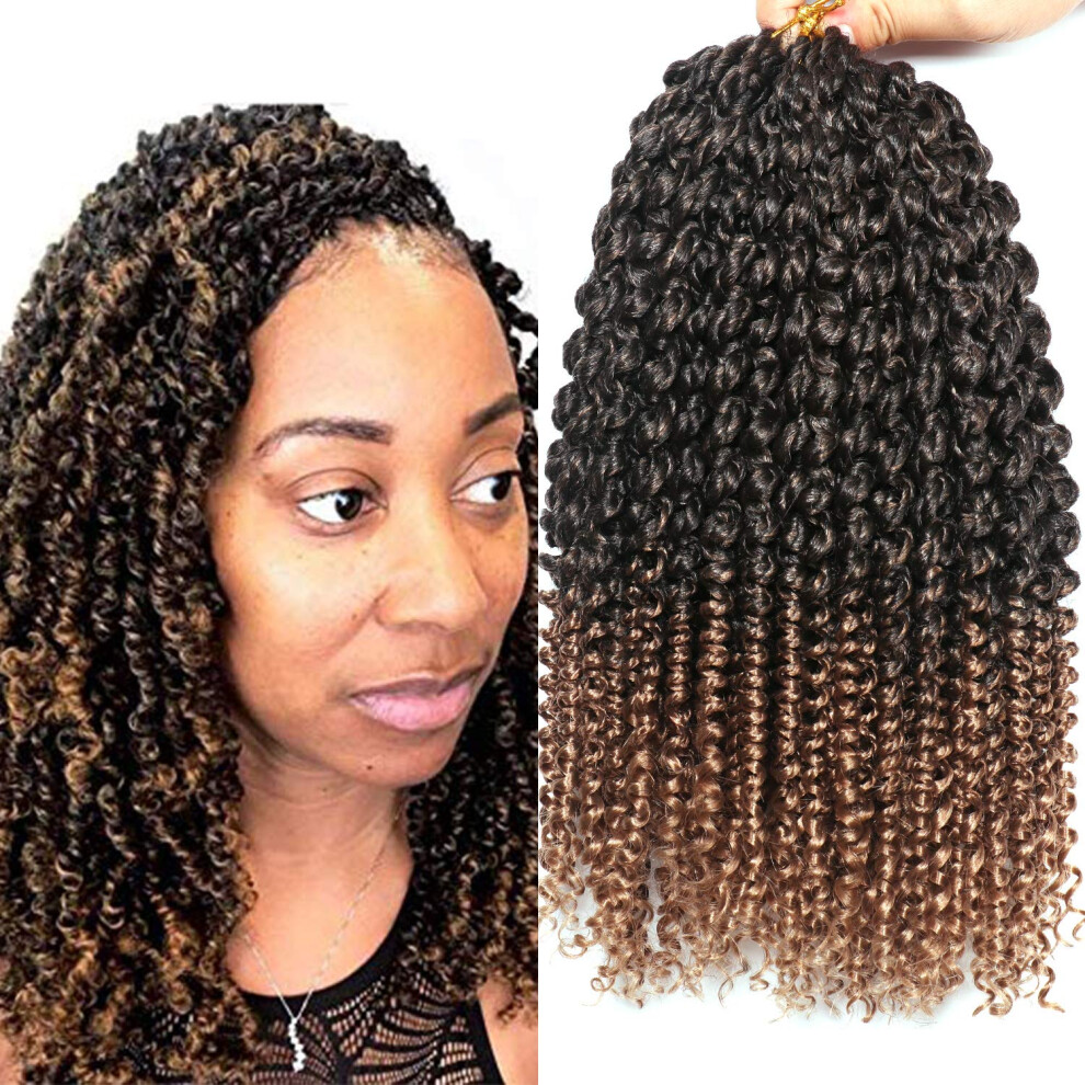 Unisex 14 Inch Senegalese Spring Twist Crochet Hair With Curly Ends, Ombre T1b/27 Havana Mambo Braids