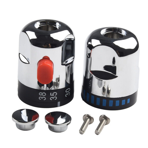 Thermostatic Shower Handle Set of 2 Chrome ABS Control Knobs for Mixer Bath Taps