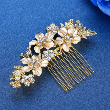 Gold Floral Bridal Hair Comb with Rhinestones for Wedding and Prom, Sparkling Crystal Accent