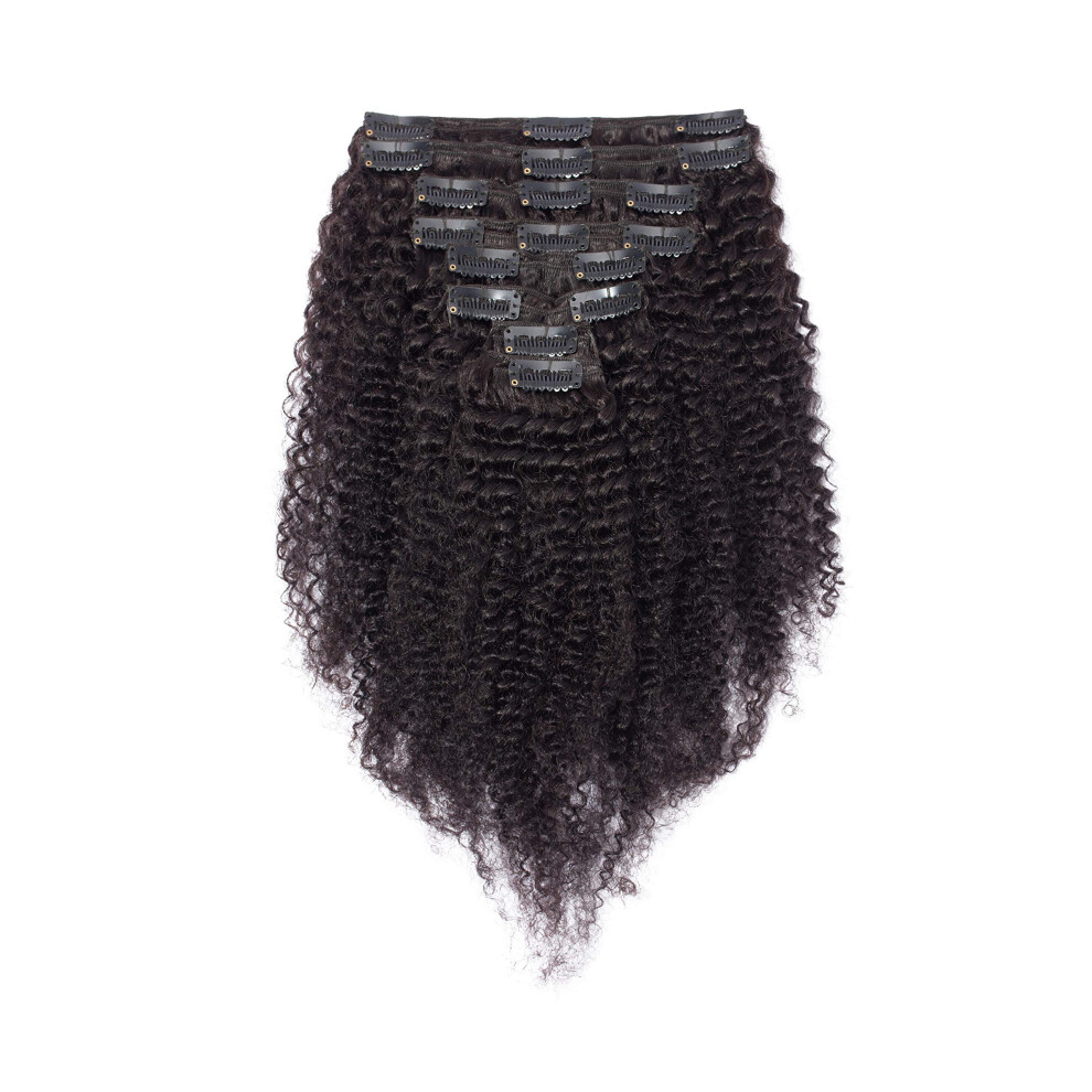 Unisex Black 26 Inch Kinky Curly Clip In Hair Extensions Natural #1B Instant Length And Volume
