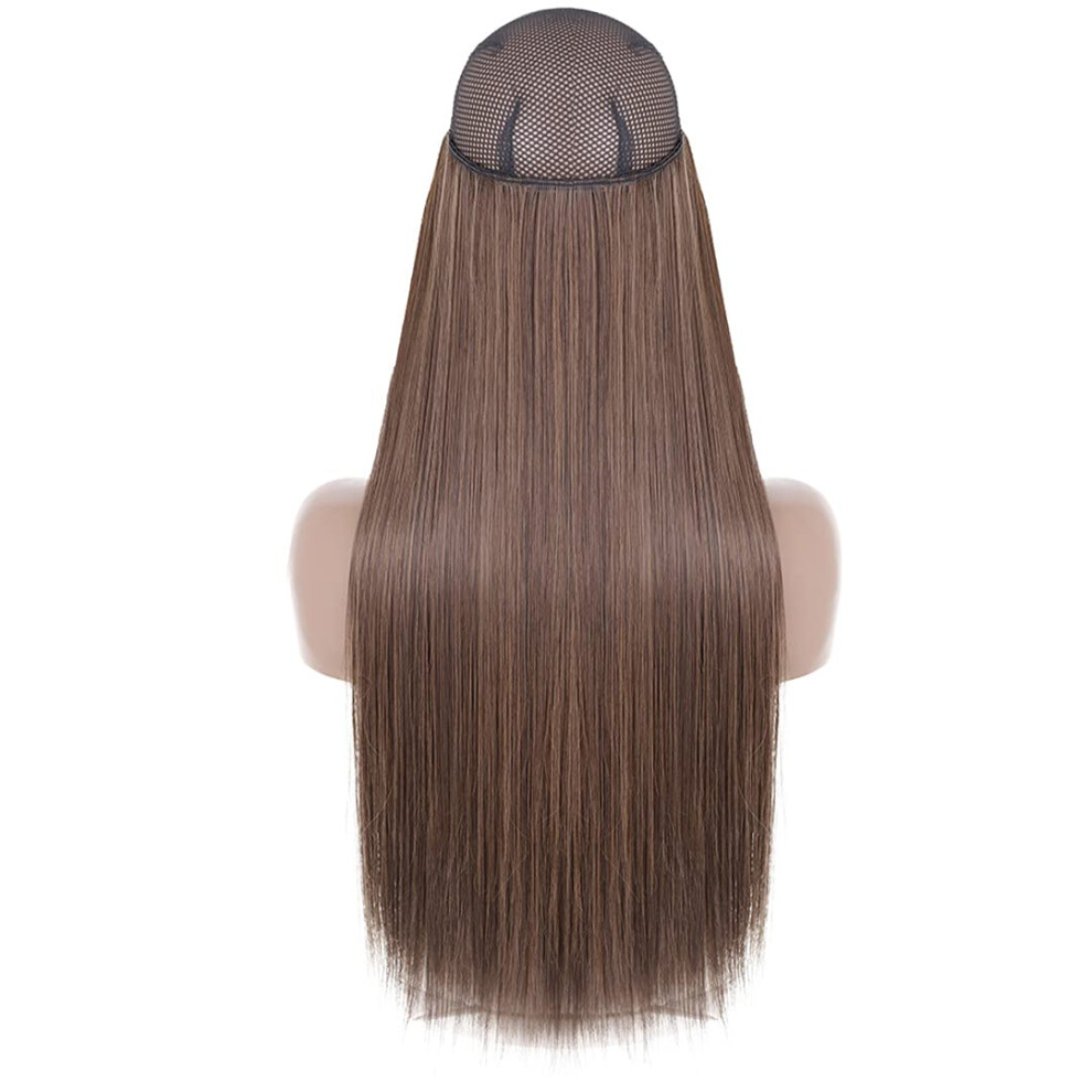 Unisex Halo Hair Extensions Invisible Wire Design Heat Resistant Synthetic Hairpiece For Instant Volume 16In