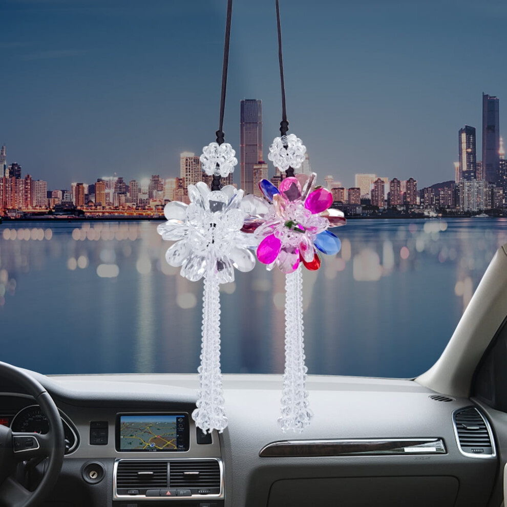 Veecome Car Rearview Mirror Pendant Interior Decoration Ornaments Tassel Craft Crystal Pendant Accessories (Transparent + Colorful) White 9773935391178